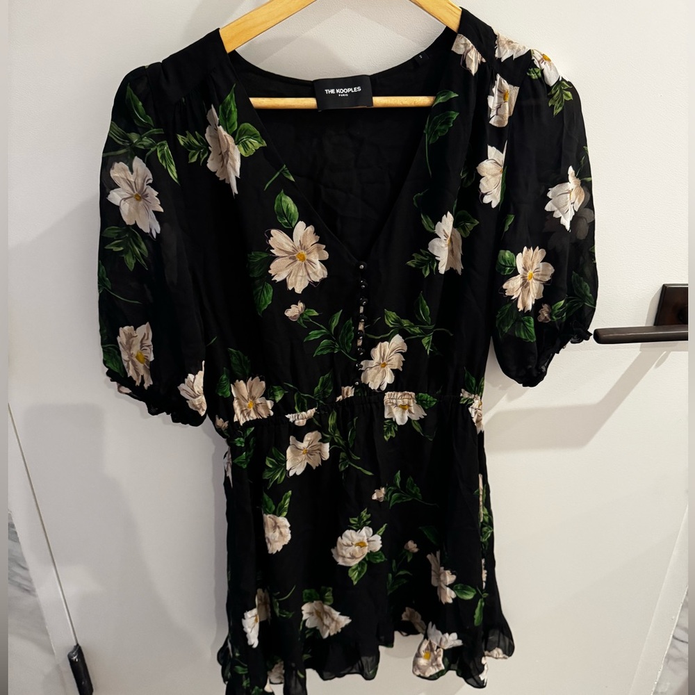 The Kooples black floral print dress, size 2 (M)